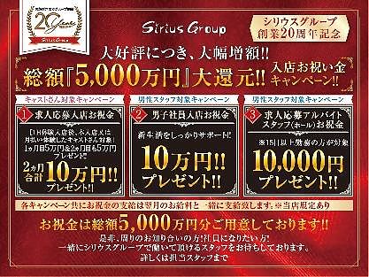 総額5000万円大還元！入店お祝金キャンペーン！